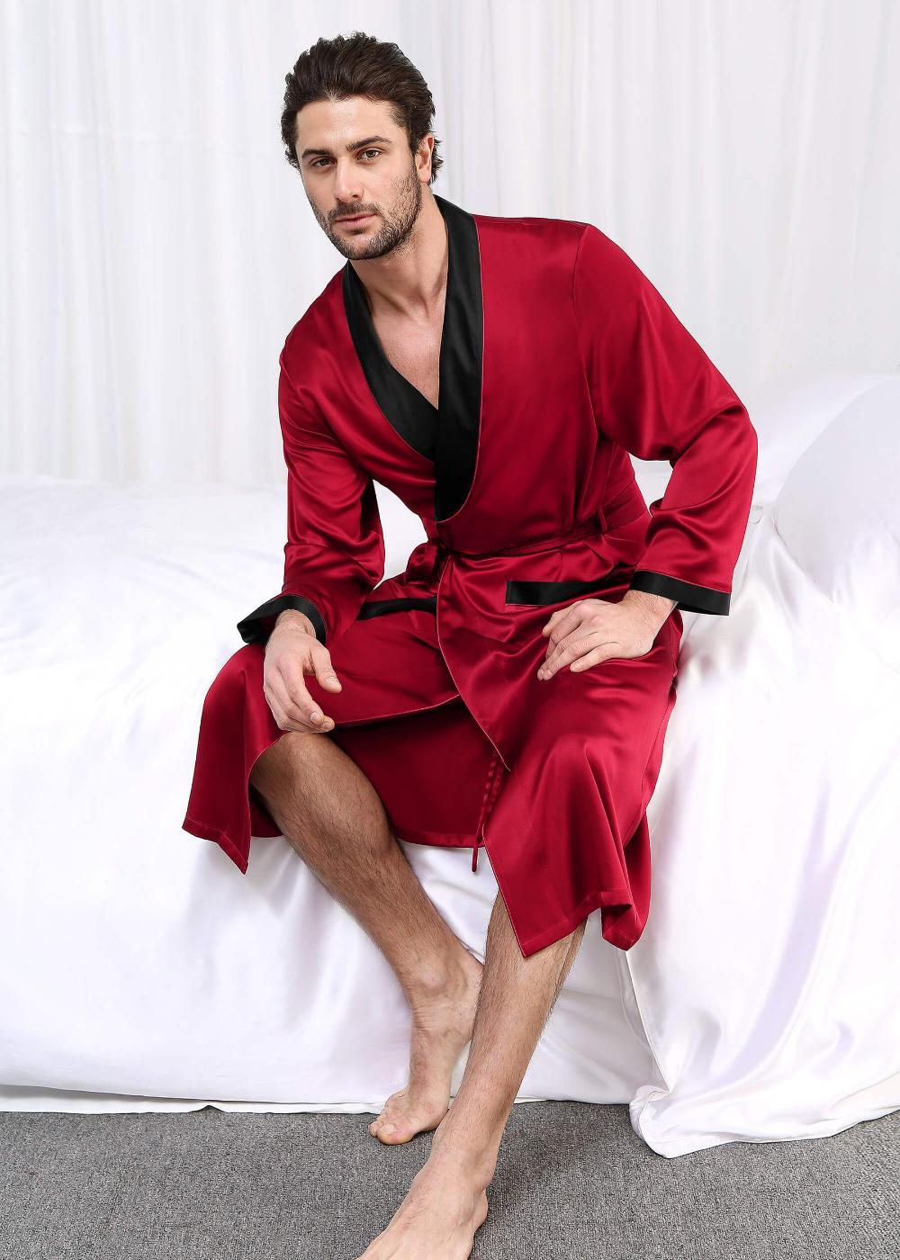 SWOMOG Men's Satin Robe with Shorts Set Silky Kimono Bathrobe Lightweight Soft Sleepwear