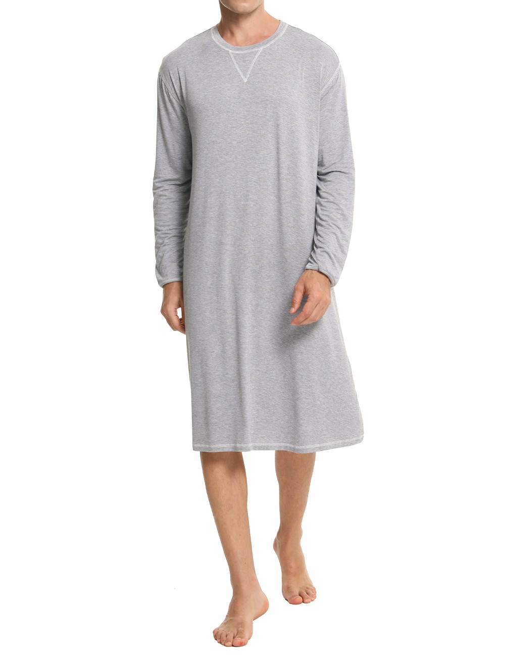 SWOMOG Men's Nightshirt Long Sleeve Nightgown Soft Loose Sleepwear Lightweight Nightwear Comfy Henley Sleep Shirt S-XXL