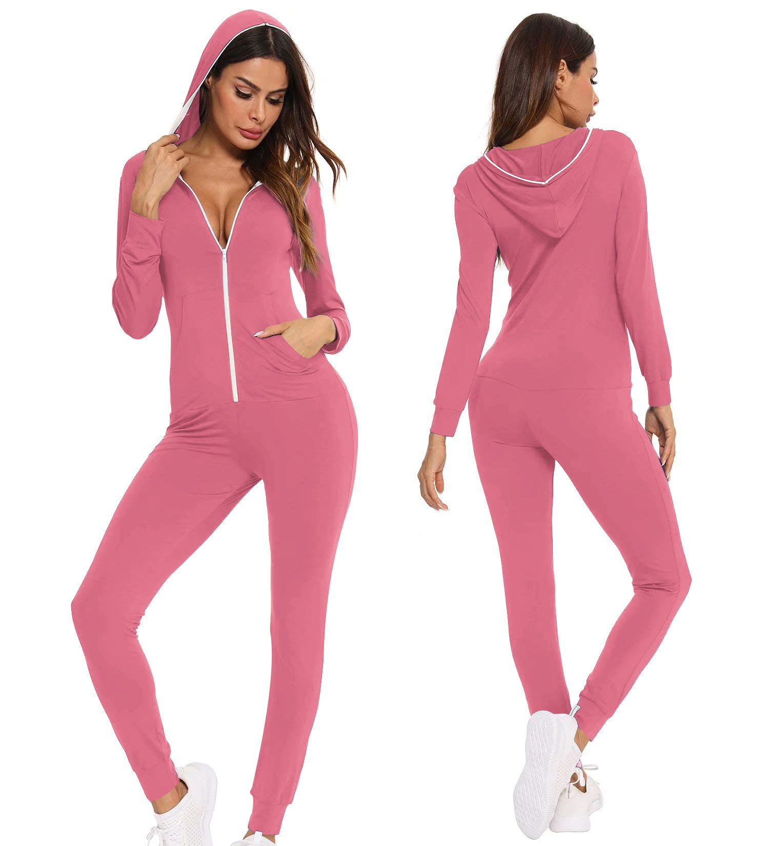 SWOMOG Womens Pajamas Jumpsuits Zip-up Hoodie Union Jumpsuit Romper Sexy Onesie Long Sleeve Bodysuits One Piece Sleepwear