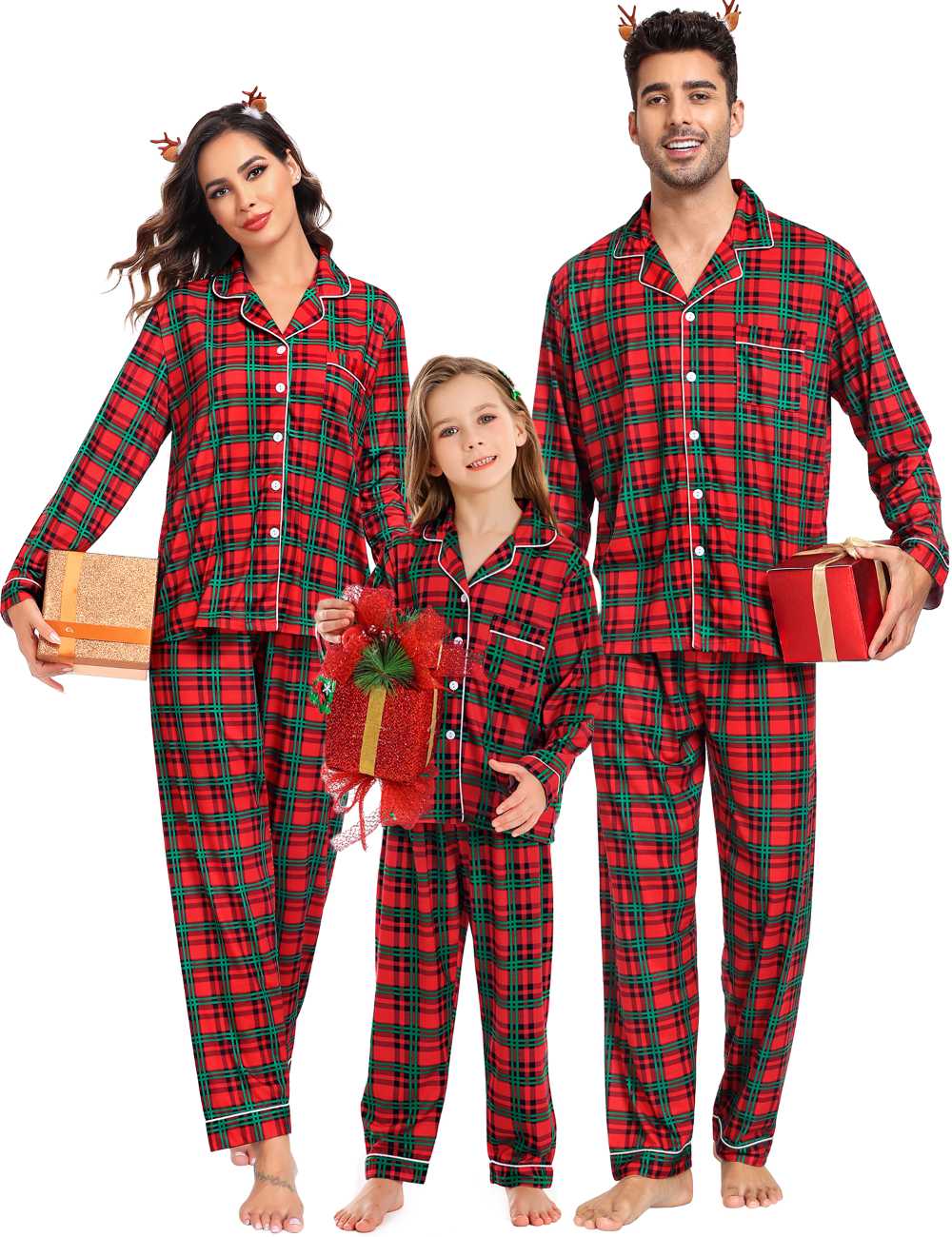 SWOMOG Matching Family Christmas Pajamas Set Long Sleeve Festival Party Pj Sets Holiday Warm Sleepwear Button-Down Loungewear