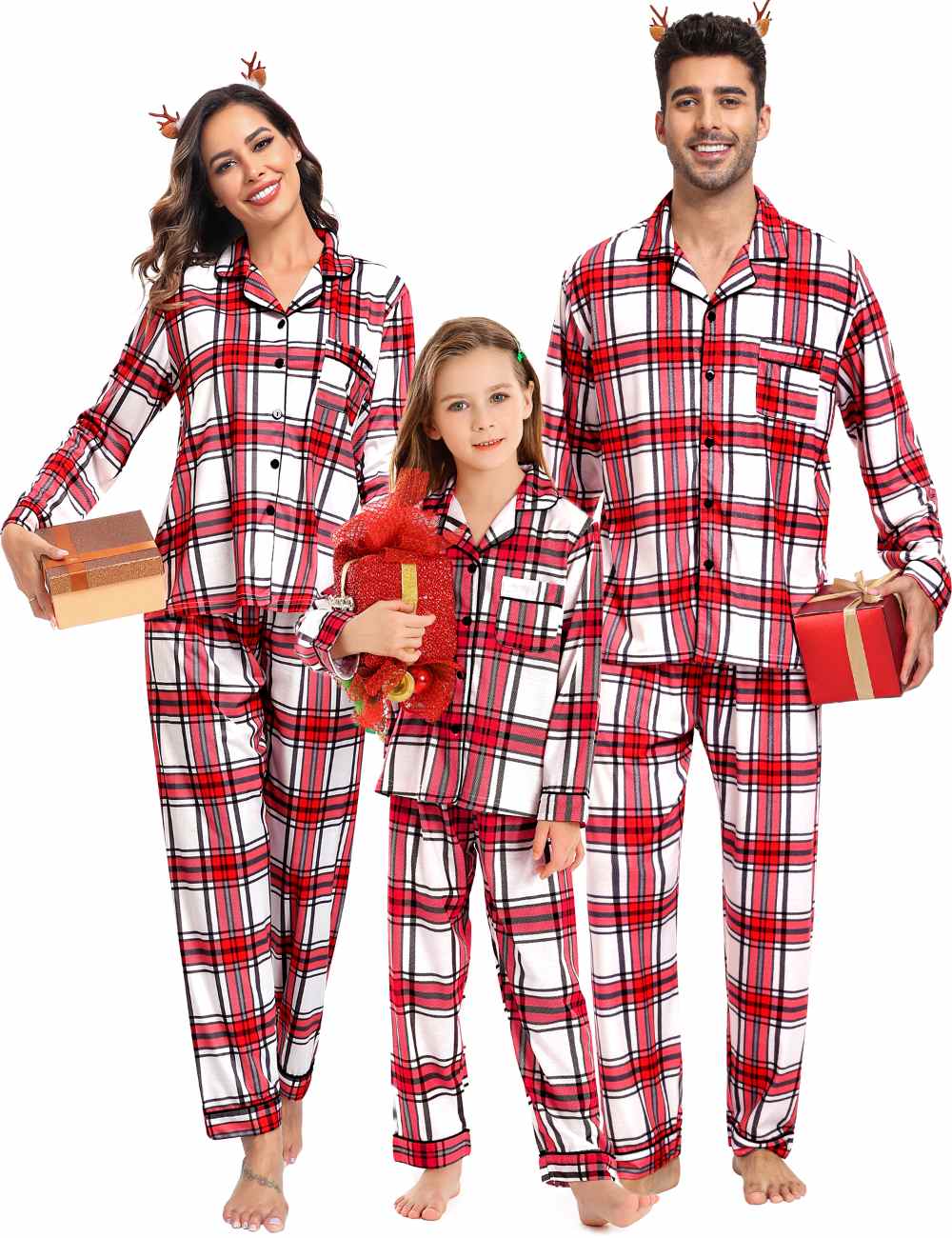 SWOMOG Matching Family Christmas Pajamas Set Long Sleeve Festival Party Pj Sets Holiday Warm Sleepwear Button-Down Loungewear