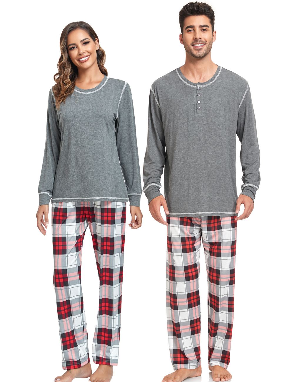 SWOMOG Family Matching Pajamas Set Christmas Pjs Long Sleeve Top & Plaid Bottom Soft Sleepwear Loungewear