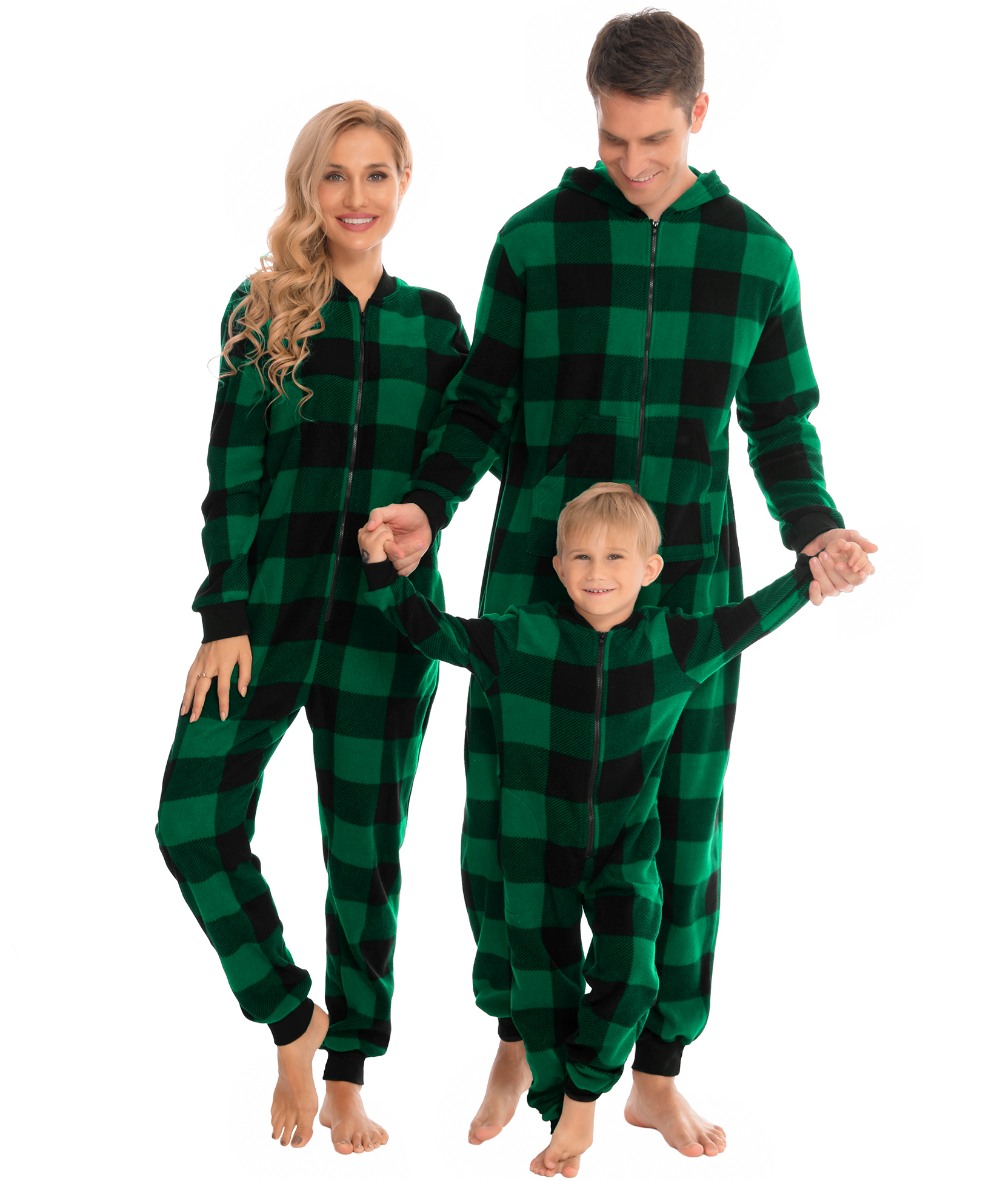 SWOMOG Matching Family Christmas One Piece Pajamas Fleece One-piece Parent-Child Zip-up Jumpsuit with Pockets Pjs