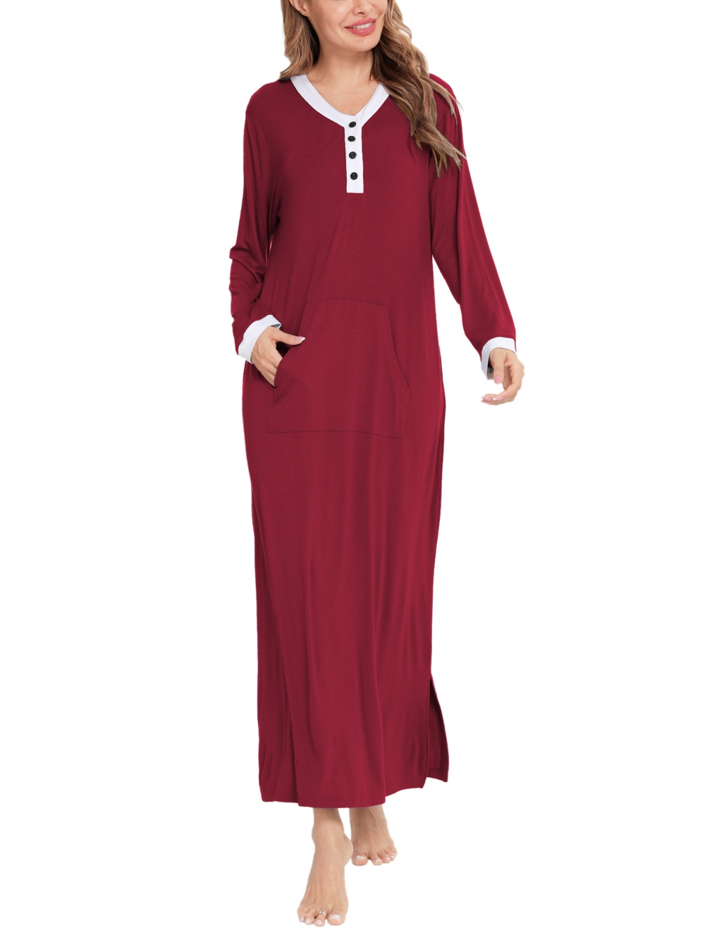 SWOMOG Womens Nightgown Long Sleeve Sleep Shirts Oversized Sleep Dress Long Soft Housecoat With Pockets