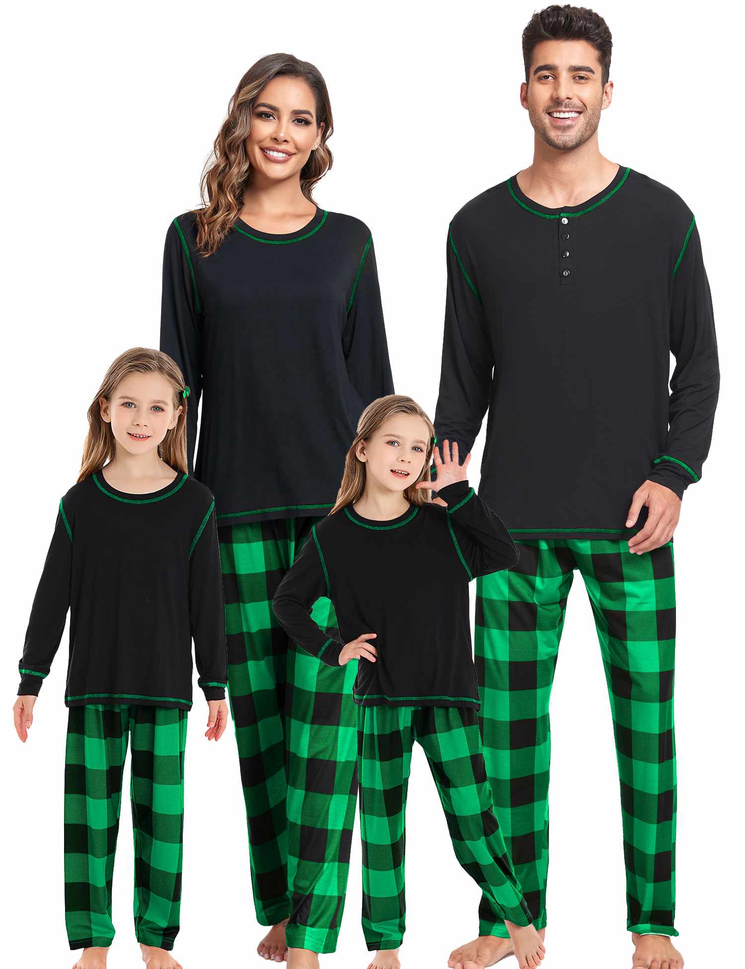 SWOMOG Family Matching Pajamas Set Christmas Pjs Long Sleeve Top & Plaid Bottom Soft Sleepwear Loungewear