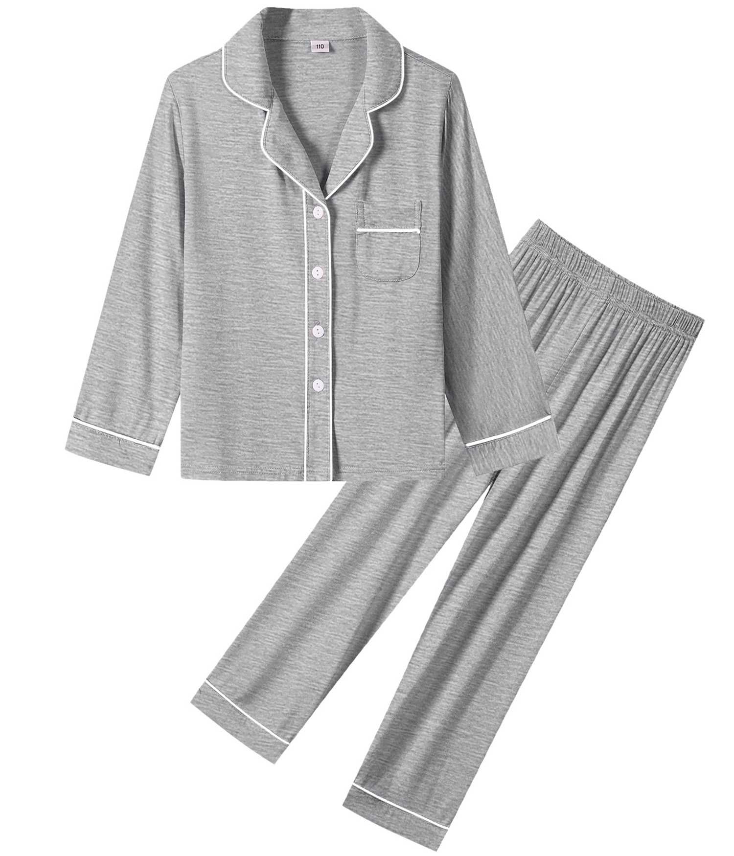 SWOMOG Boys Girls Pajamas Set Button-Down Soft Pjs Long Sleeve Kids PJ 2 PCS Unisex Sleepwear Loungewear for 4-13 Years