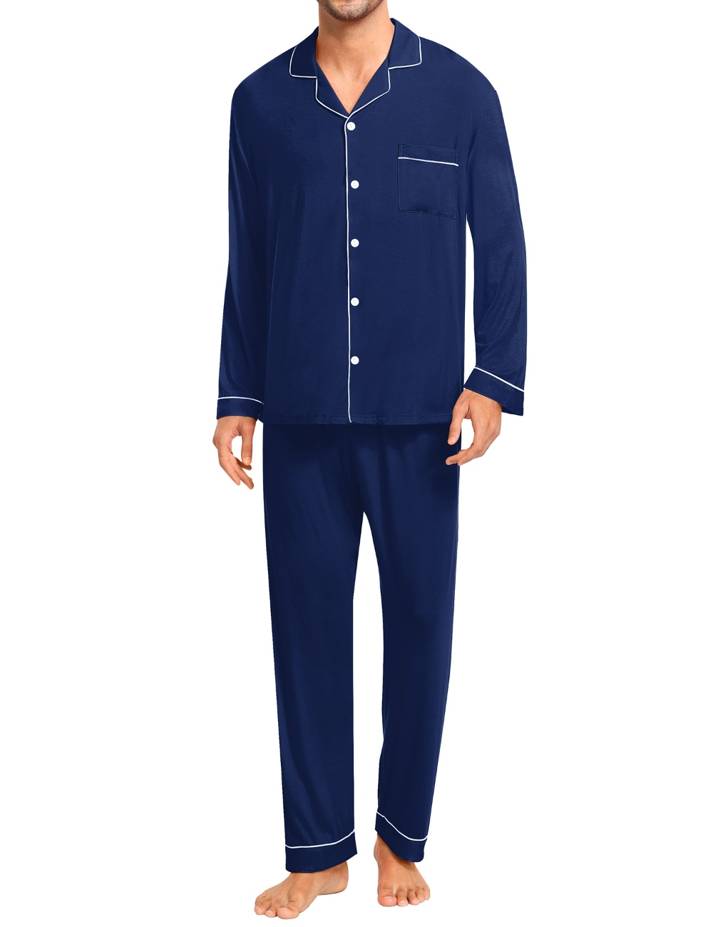 SWOMOG Men Pajamas Set Comfy Modal Pjs Button Down Sleepwear 2 Piece Long Sleeve Lounge Set Soft Nightwear with Pockets