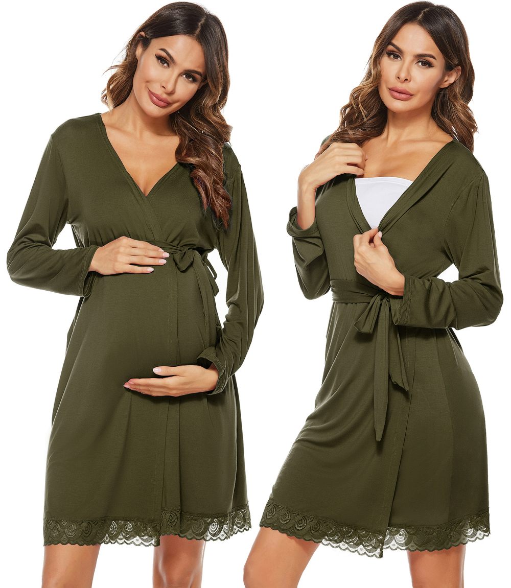 SWOMOG Women's Maternity Nursing Robe Pregnancy Hospital Breastfeeding Bathrobes 3 in 1 Labor Delivery Nightgowns