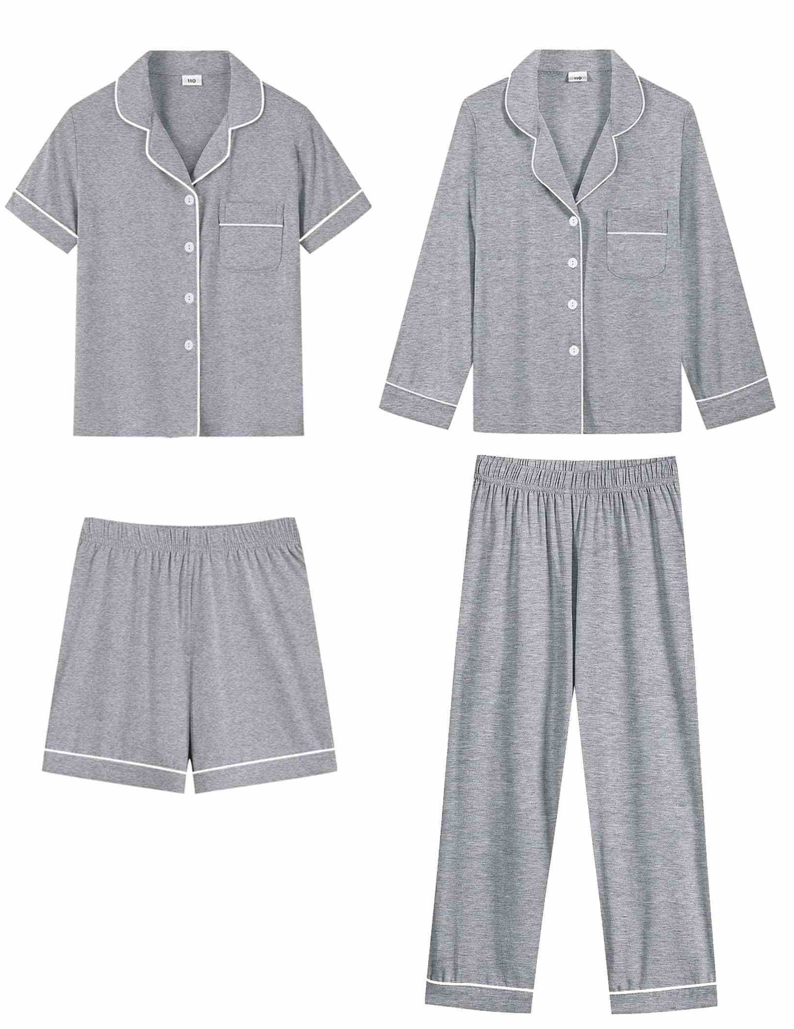 SWOMOG Kids Modal Pajama Set 4Pcs Long Sleeve Sleepwear Button Down Short Pjs Set Girls Boys Soft Loungewear 4-13 Years