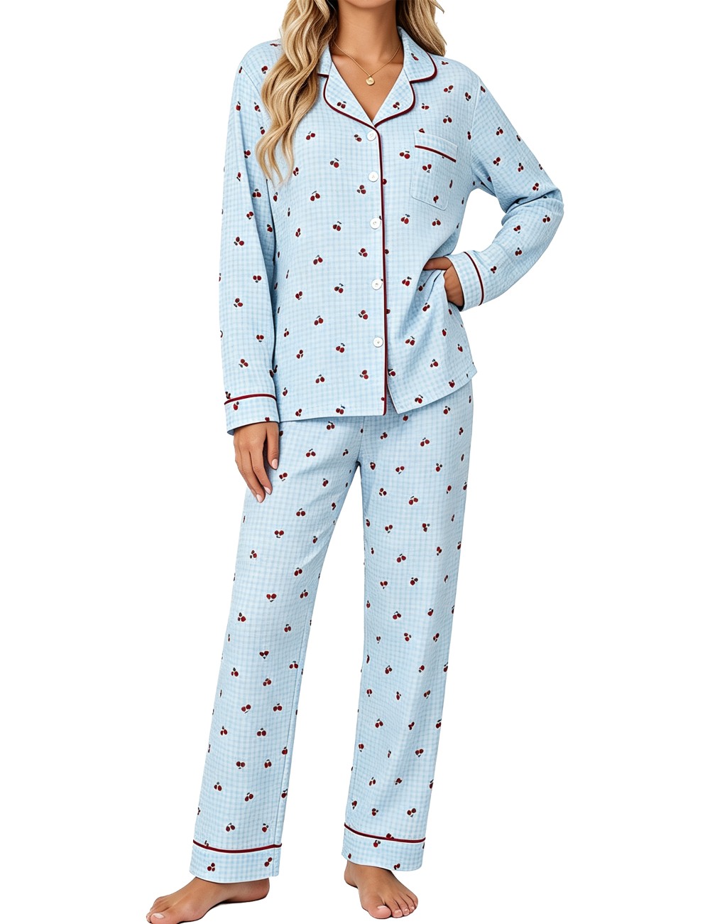 SWOMOG Pajamas for Women Sets 2 Piece Button Down Printed Pjs Long Sleeve Shirt and Pants Fall Sleepwear Cute Loungewear