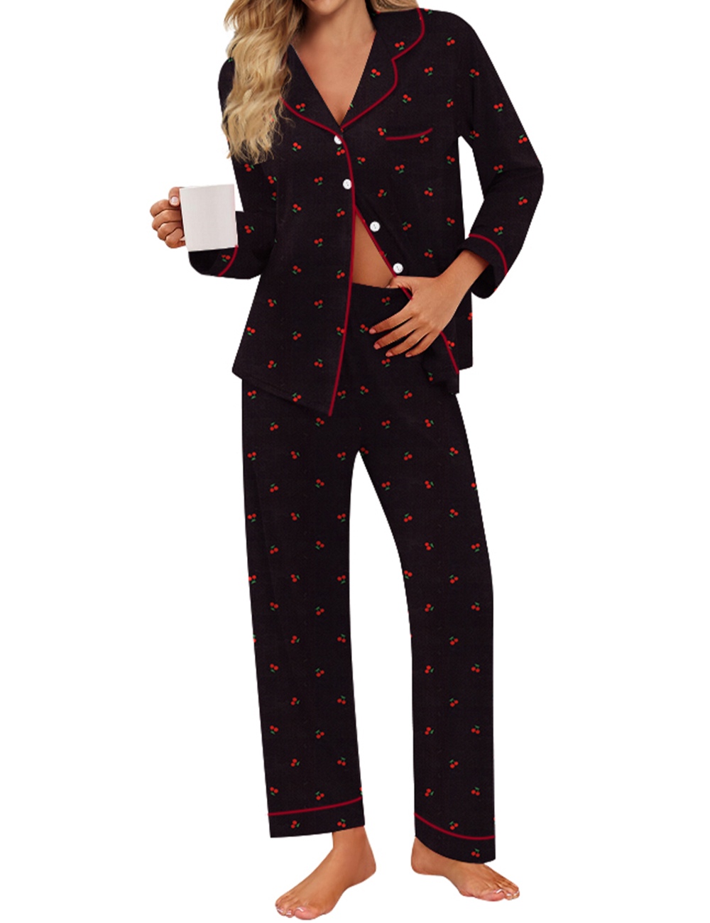SWOMOG Pajamas for Women Sets 2 Piece Button Down Printed Pjs Long Sleeve Shirt and Pants Fall Sleepwear Cute Loungewear