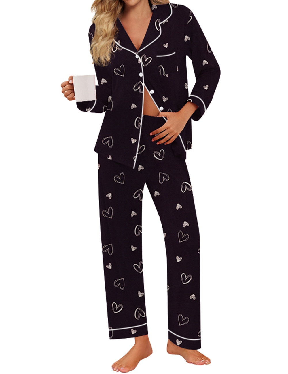 SWOMOG Pajamas for Women Sets 2 Piece Button Down Printed Pjs Long Sleeve Shirt and Pants Fall Sleepwear Cute Loungewear