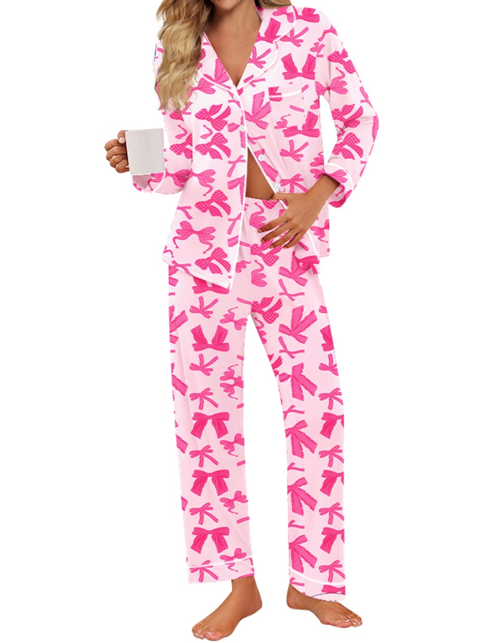 SWOMOG Pajamas for Women Sets 2 Piece Button Down Printed Pjs Long Sleeve Shirt and Pants Fall Sleepwear Cute Loungewear
