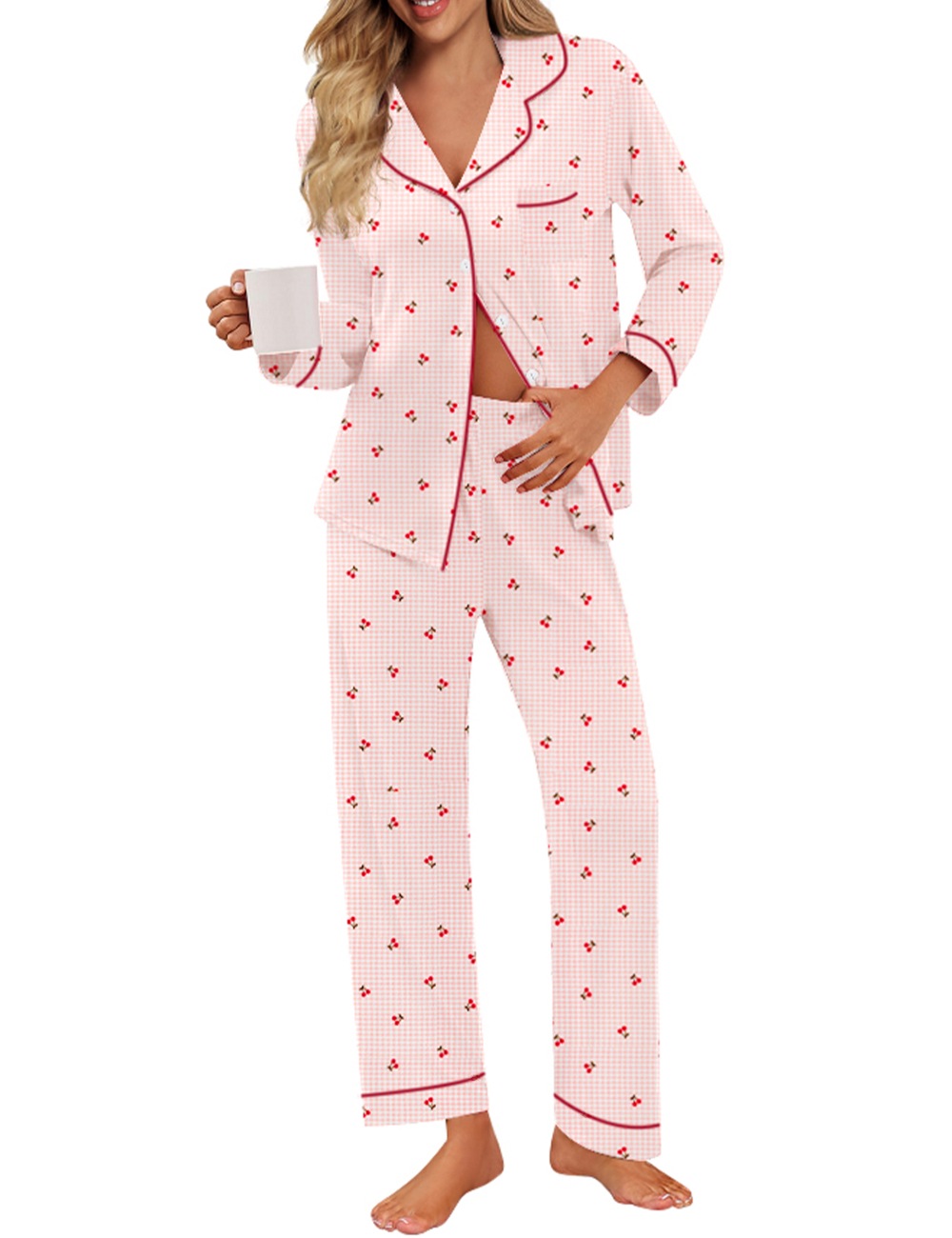 SWOMOG Pajamas for Women Sets 2 Piece Button Down Printed Pjs Long Sleeve Shirt and Pants Fall Sleepwear Cute Loungewear