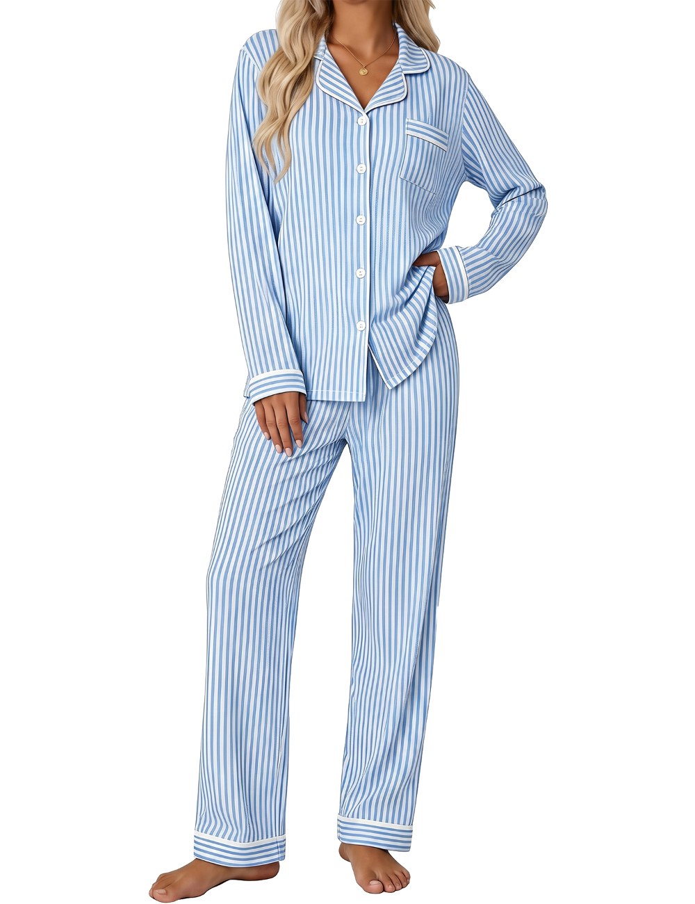 SWOMOG Pajamas for Women Sets 2 Piece Button Down Printed Pjs Long Sleeve Shirt and Pants Fall Sleepwear Cute Loungewear