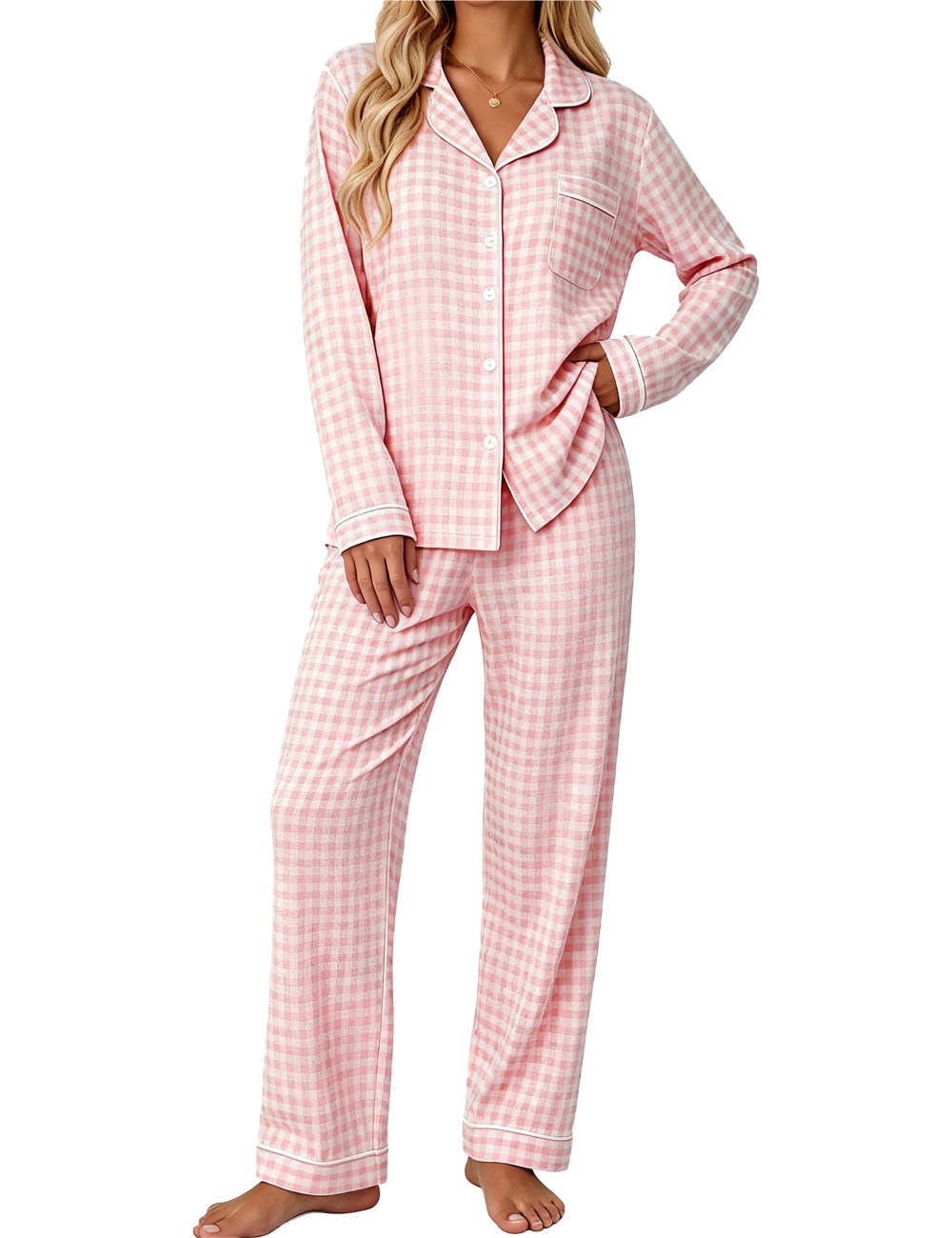 SWOMOG Pajamas for Women Sets 2 Piece Button Down Printed Pjs Long Sleeve Shirt and Pants Fall Sleepwear Cute Loungewear