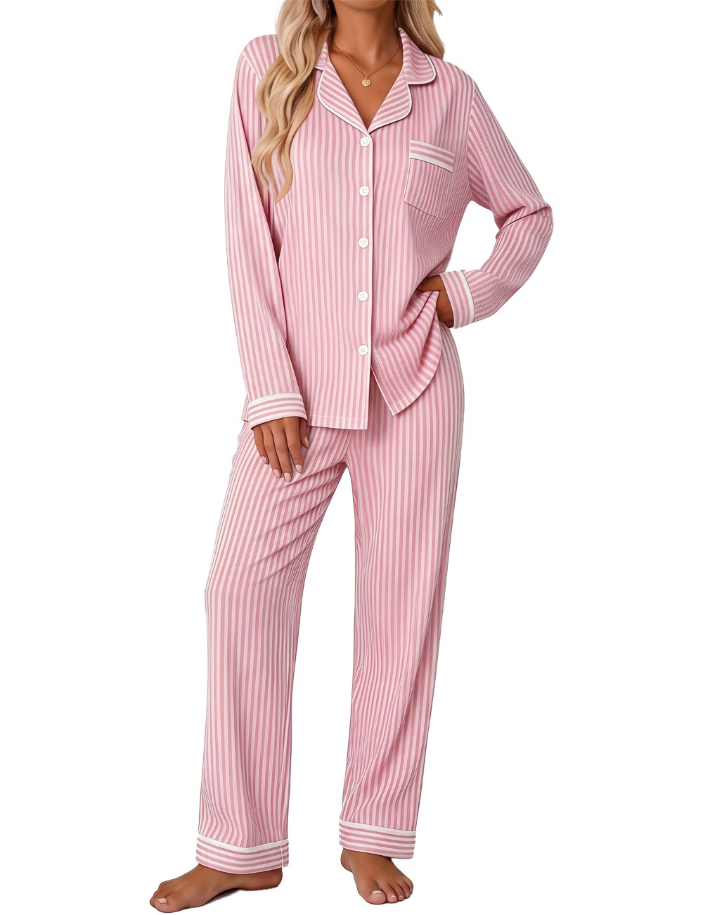 SWOMOG Pajamas for Women Sets 2 Piece Button Down Printed Pjs Long Sleeve Shirt and Pants Fall Sleepwear Cute Loungewear