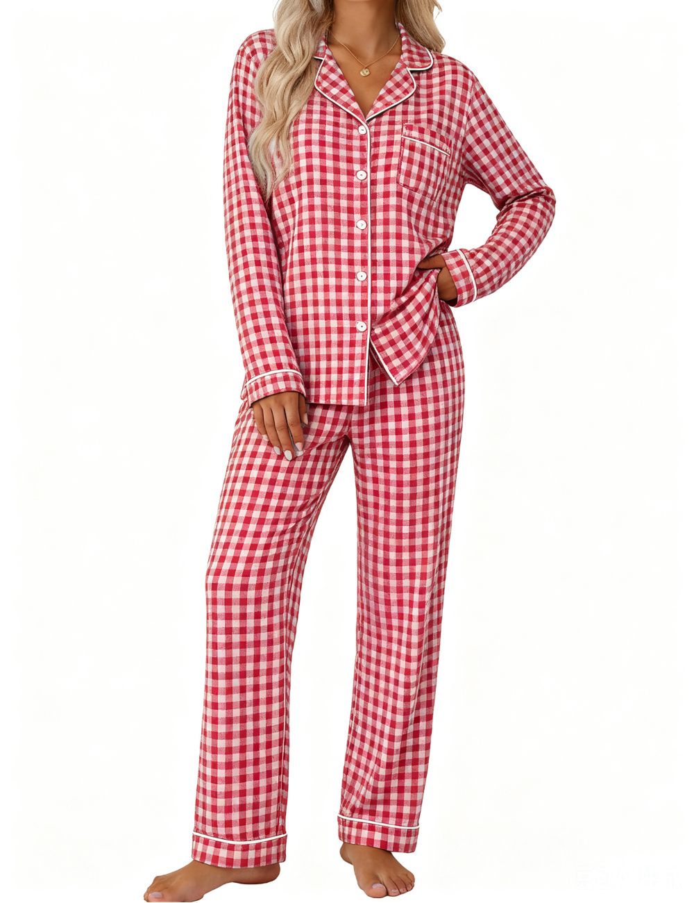 SWOMOG Pajamas for Women Sets 2 Piece Button Down Printed Pjs Long Sleeve Shirt and Pants Fall Sleepwear Cute Loungewear