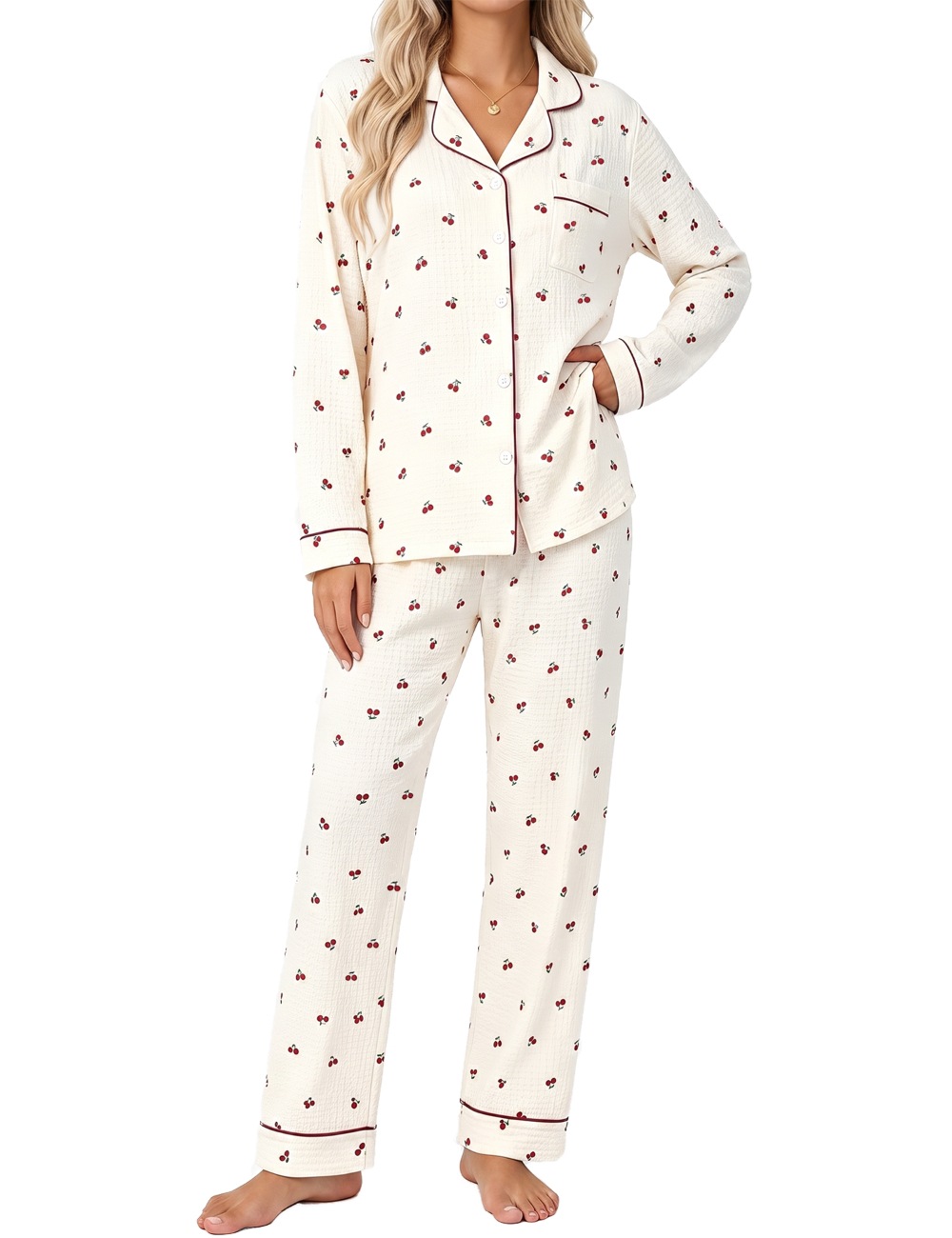 SWOMOG Pajamas for Women Sets 2 Piece Button Down Printed Pjs Long Sleeve Shirt and Pants Fall Sleepwear Cute Loungewear