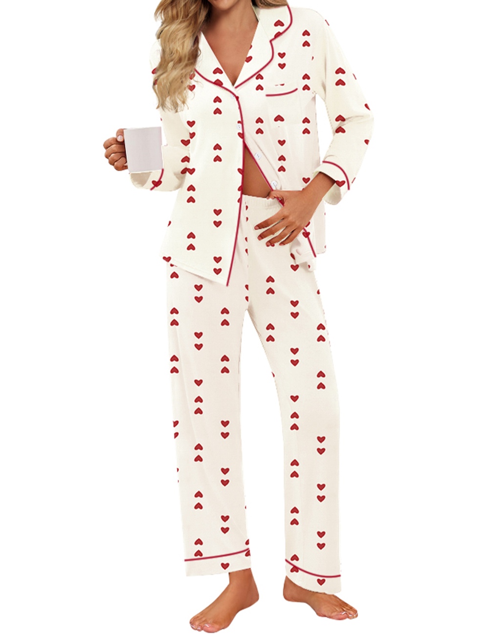 SWOMOG Pajamas for Women Sets 2 Piece Button Down Printed Pjs Long Sleeve Shirt and Pants Fall Sleepwear Cute Loungewear